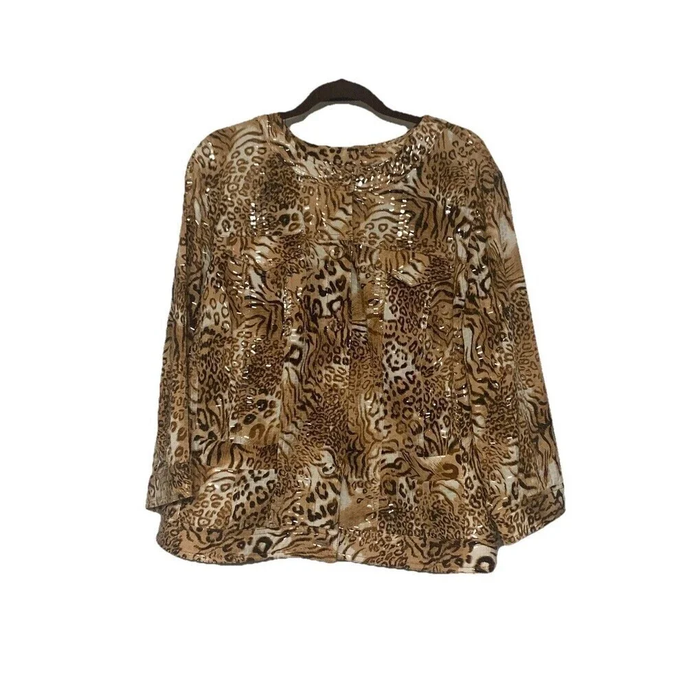 Ruby Rd Woman Shiny Shimmery Animal Print Statement Jacket‎ Size 20W (GG12)